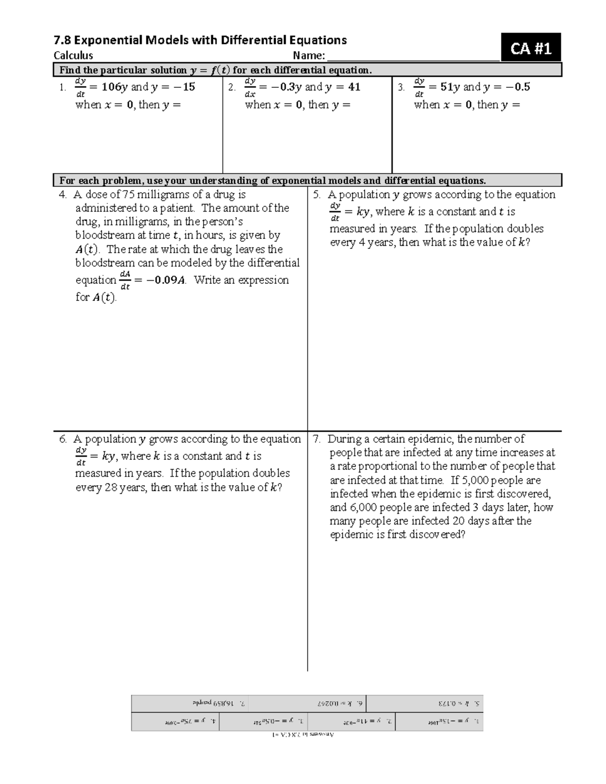 Exponential Practice - 7 Exponential Models with Differential Equations ...