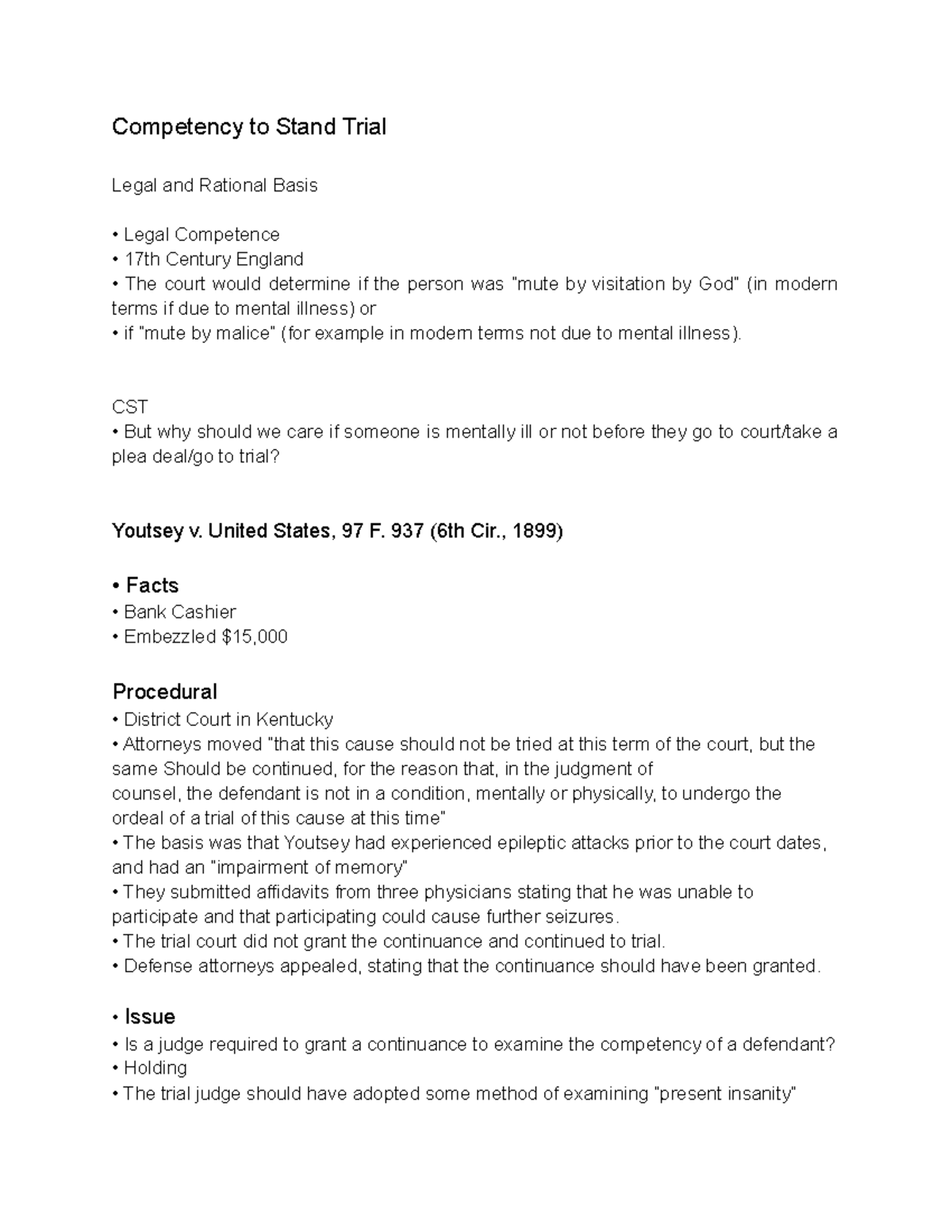 Competency to Stand Trial Competency to Stand Trial Legal and