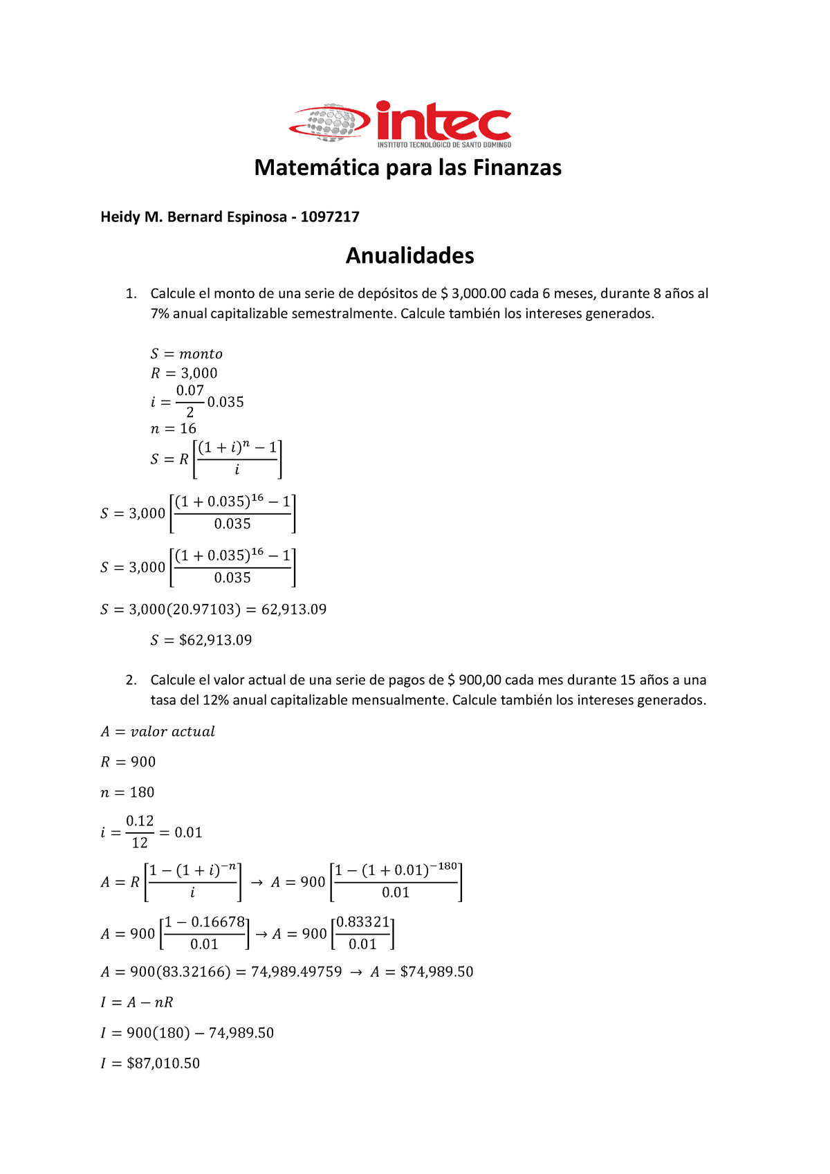 Anualidades Practica Matemáticas Financiera 152021 Matemática 1030