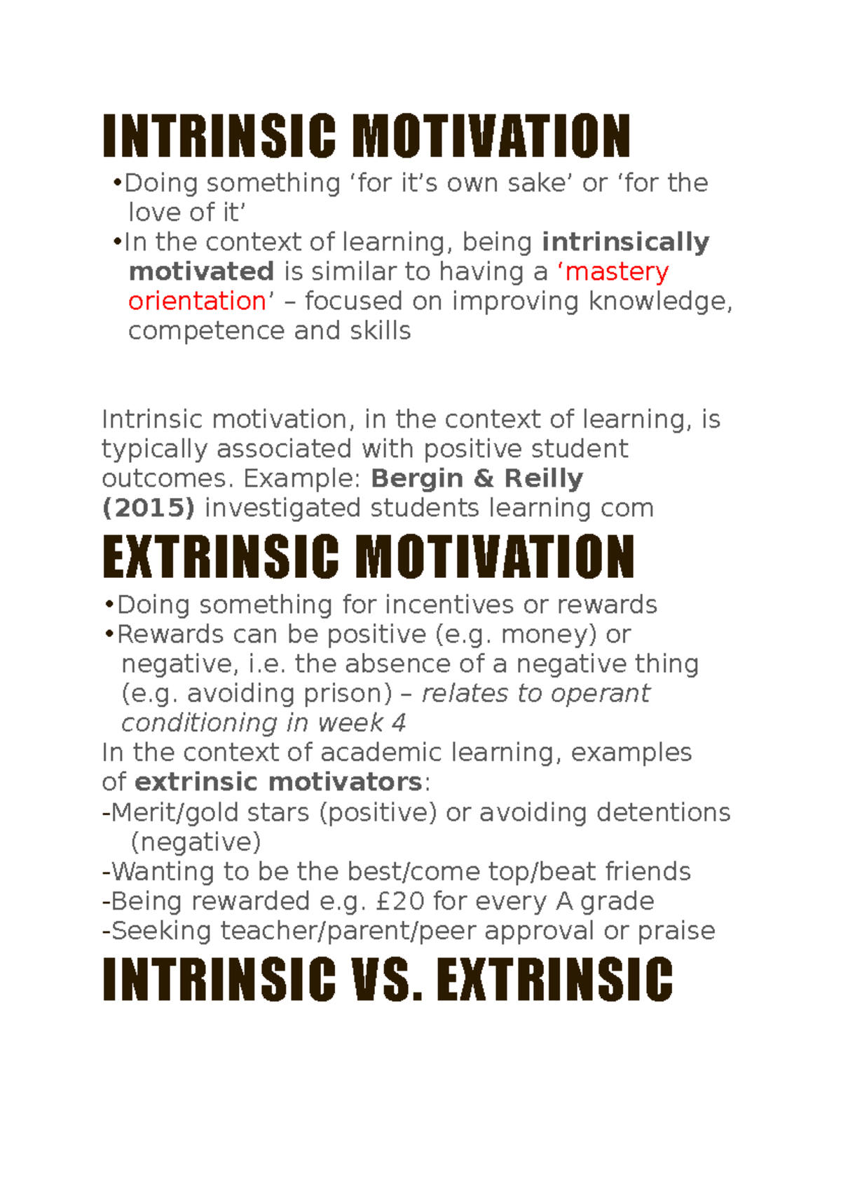 Motivation 2 - Lecture notes 2 - INTRINSIC MOTIVATION Doing something ...