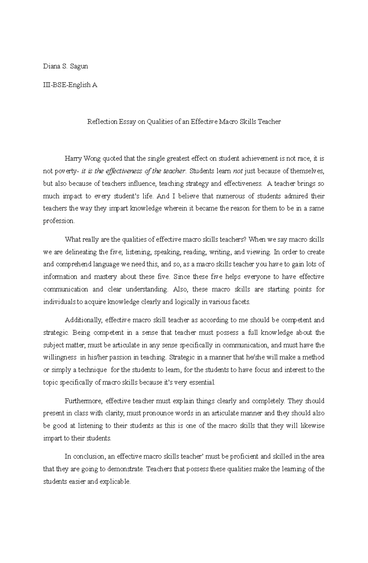 essay of an effective teacher