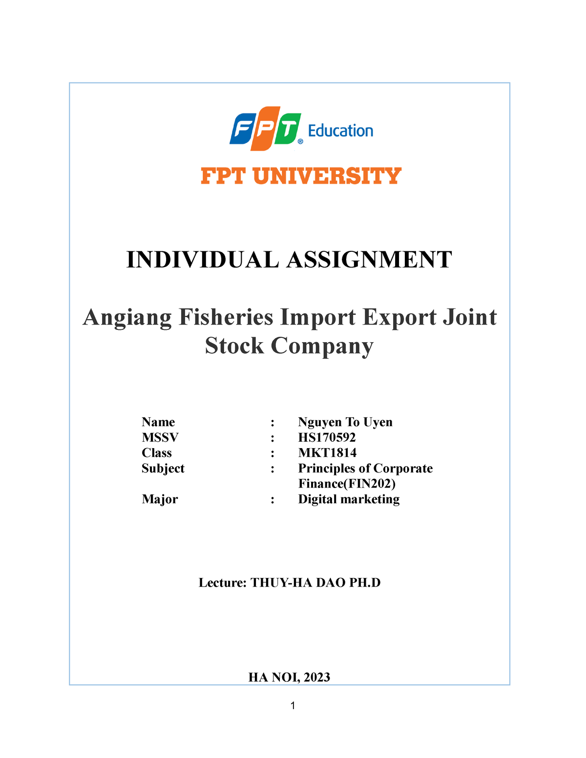 Individual Fin202 - INDIVIDUAL ASSIGNMENT Angiang Fisheries Import ...