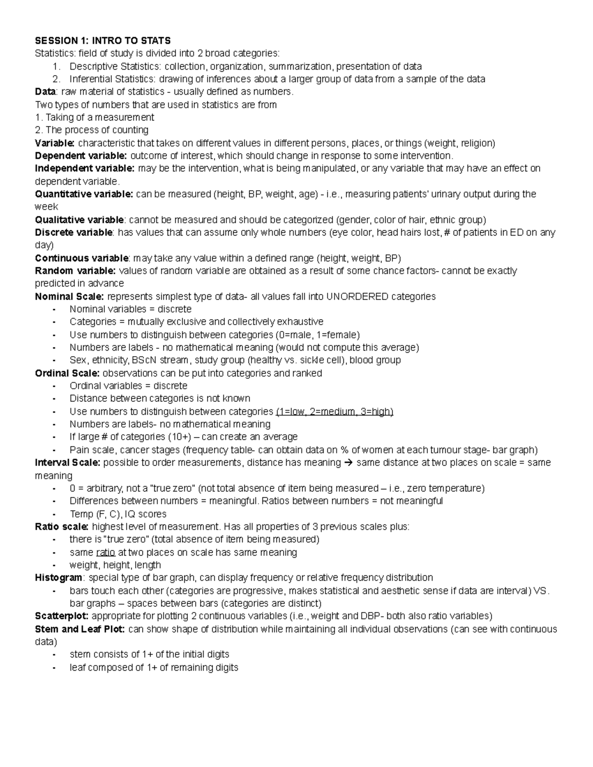 Stats Midterm Notes - SESSION 1: INTRO TO STATS Statistics: Field Of ...