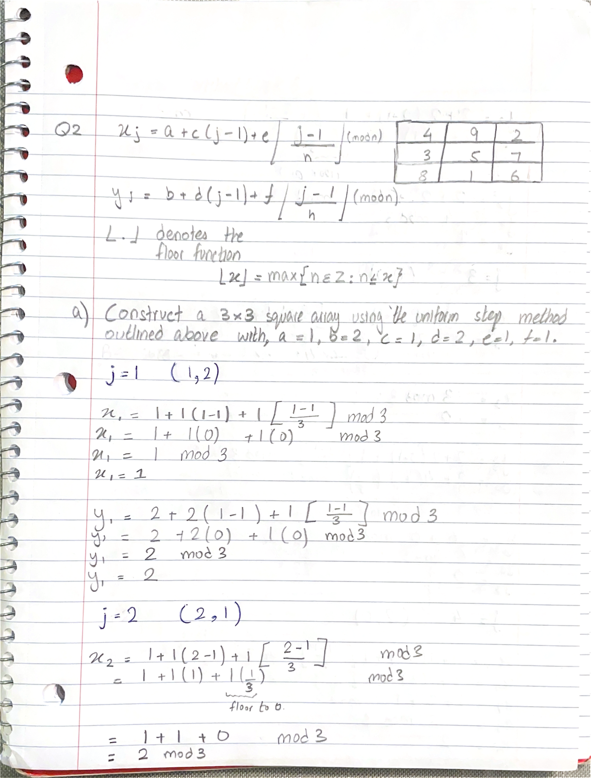 Assignment 3 Q2 - Only Q2 - Q2 Uj n (modn) 4 9 2 3 5 7 8 I 6 y, h (moon ...