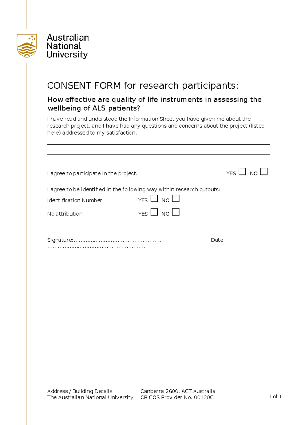 Example of modified consent form - CONSENT FORM for research ...