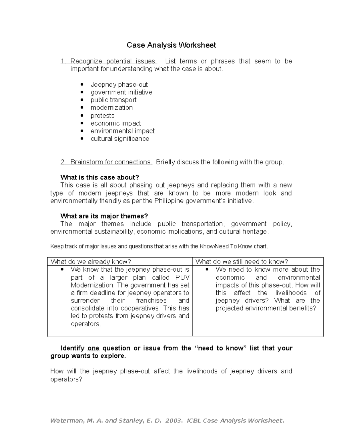 Case-Analysis-Worksheet (Jeepney Phaseout) - Case Analysis Worksheet 1 ...