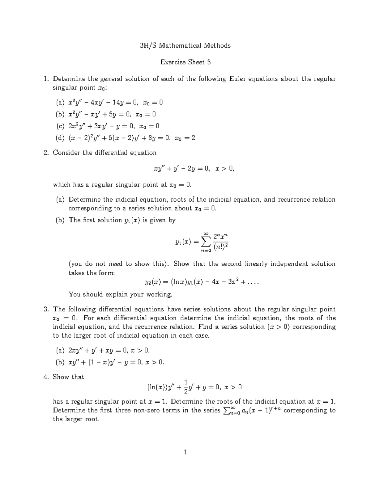 3h Math Meth exsheet 5 - exercise sheet 5 - 3H/S Mathematical Methods ...
