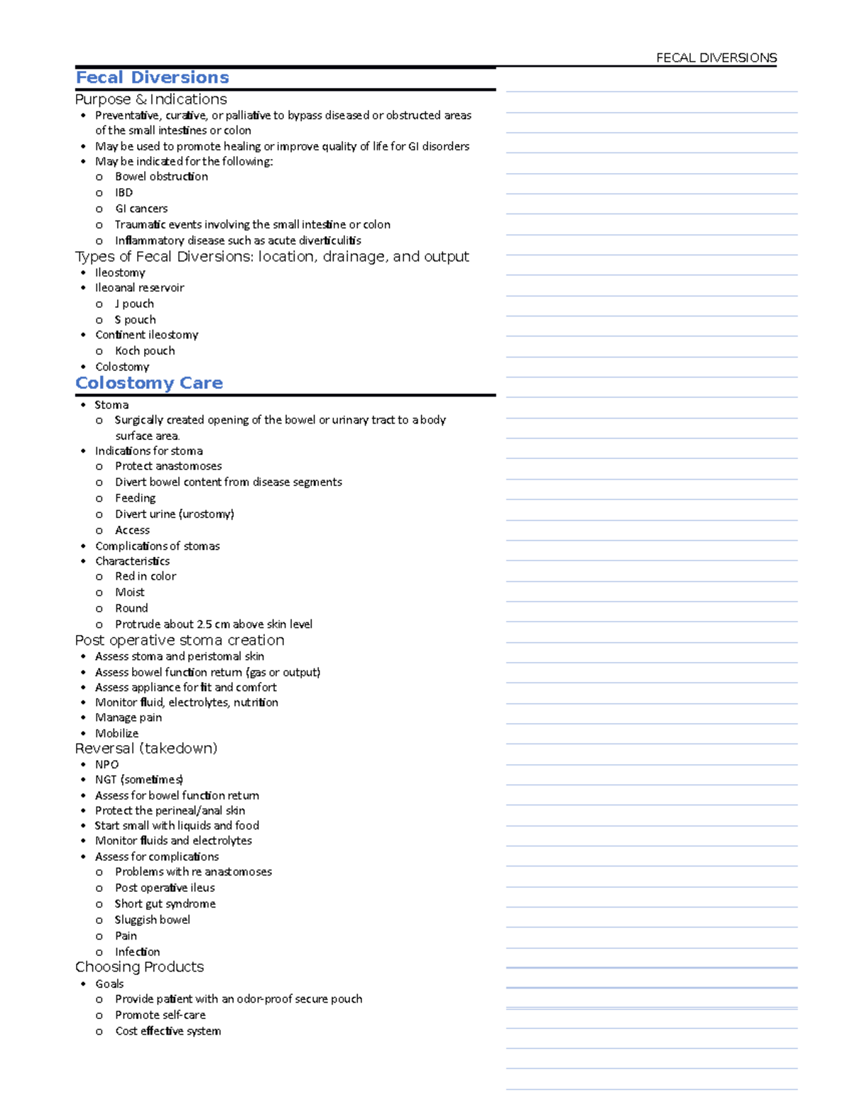 Fecal Diversions - Indications for stoma o Protect anastomoses o Divert ...