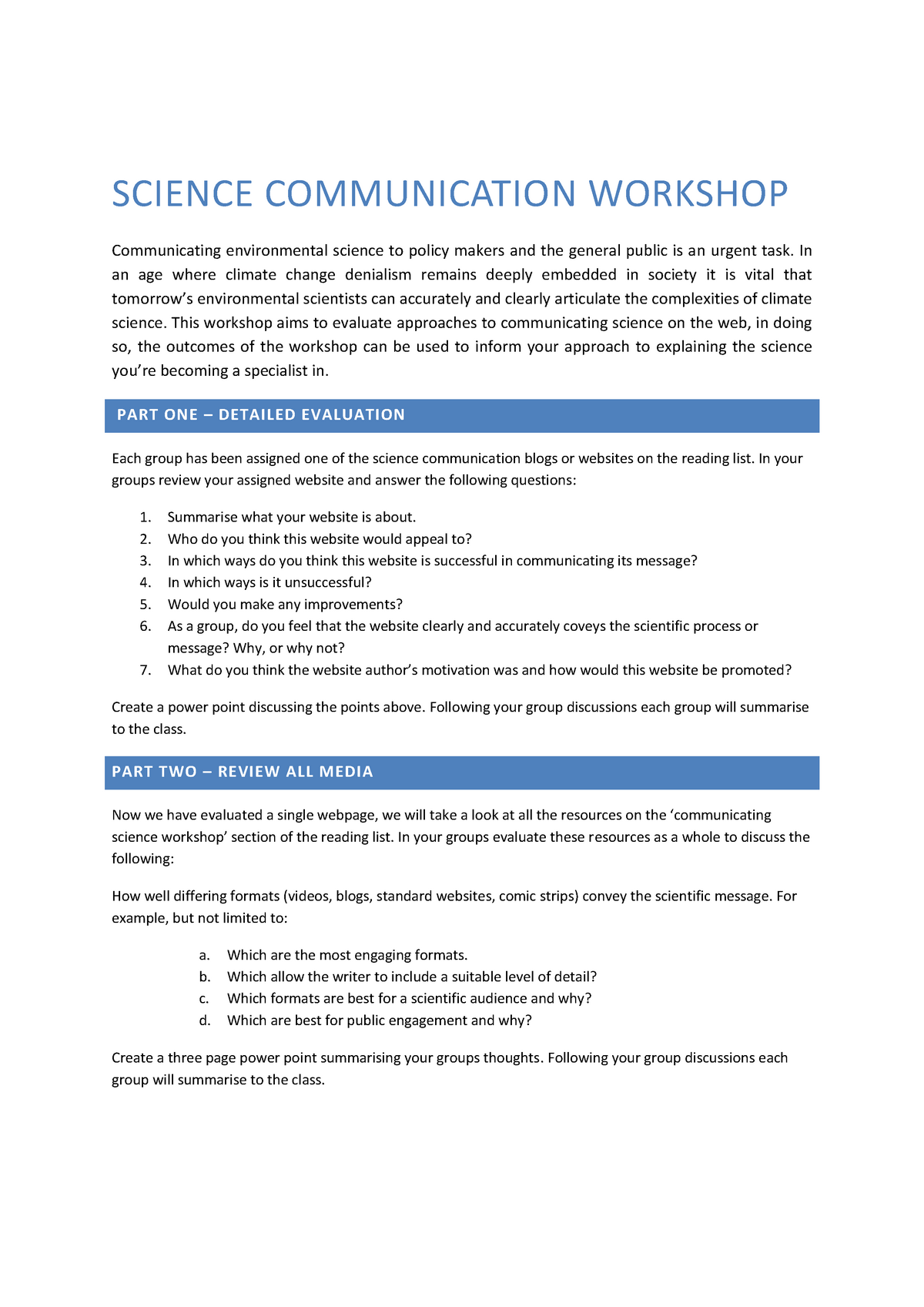 science based communication assignment