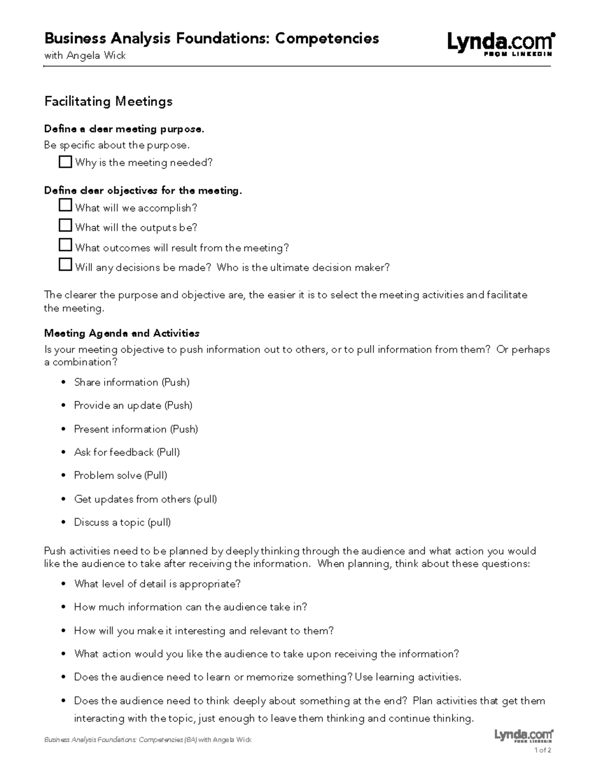 Facilitating Meetings - Business Analysis Foundations: Competencies (BA ...