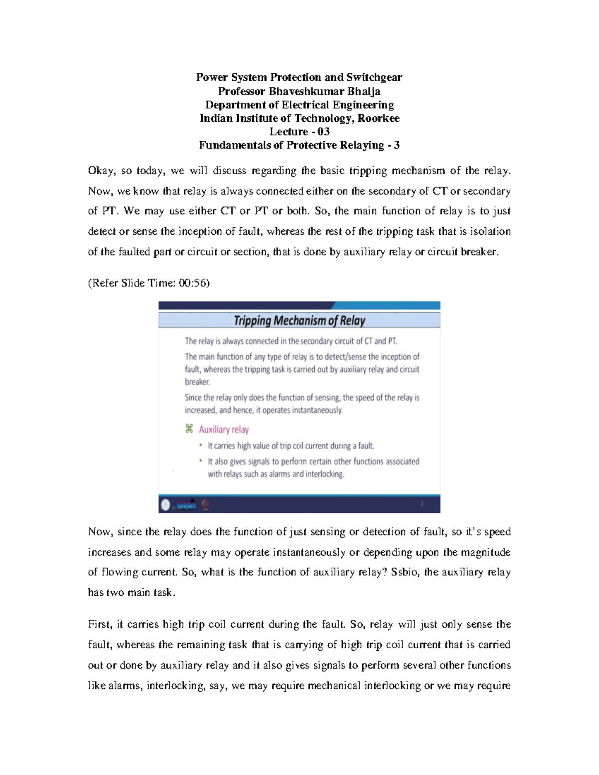 Lec3 Power System Protection and Switchgear Professor Bhaveshkumar