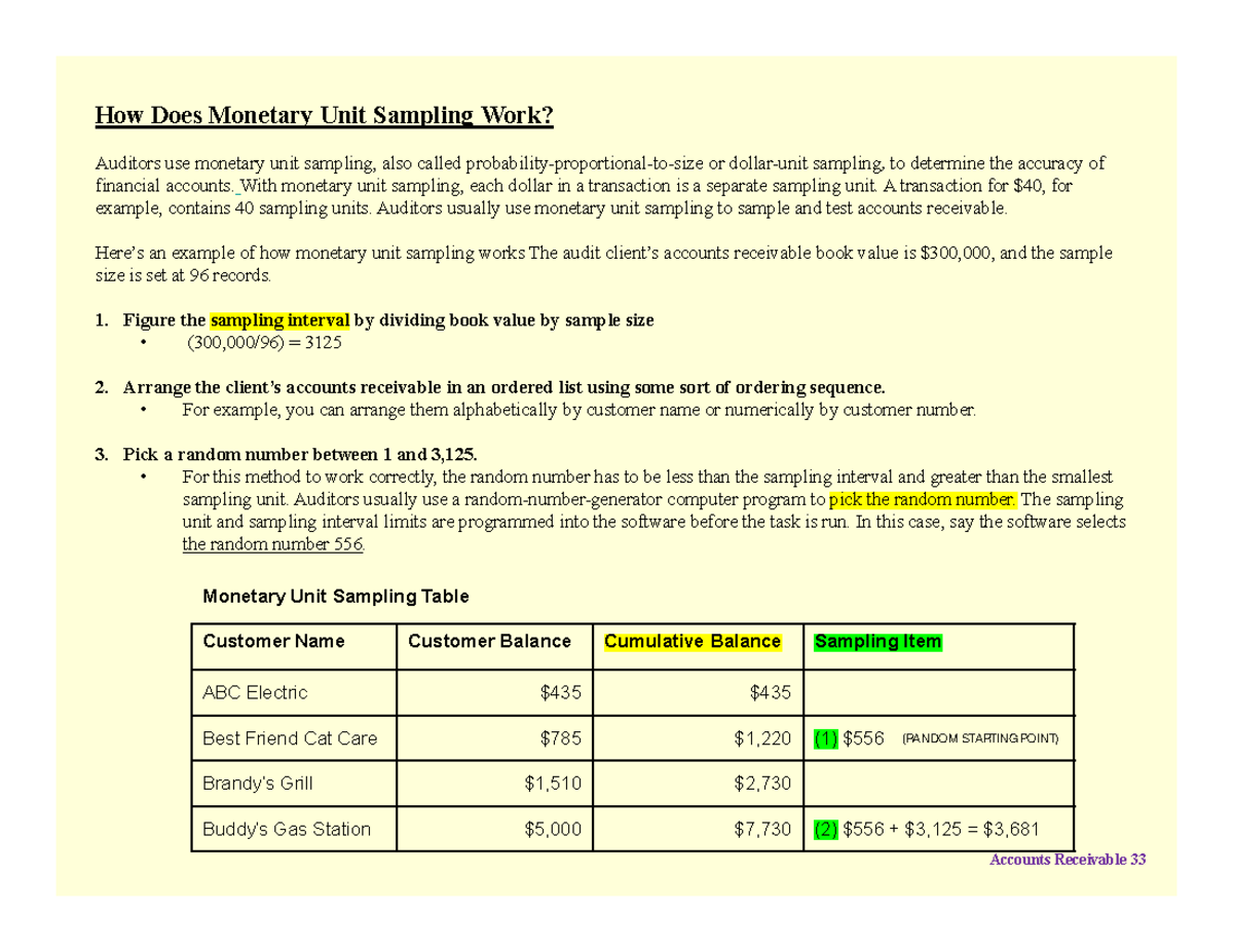 Receivable Solutions practice How Does Unit Sampling Work
