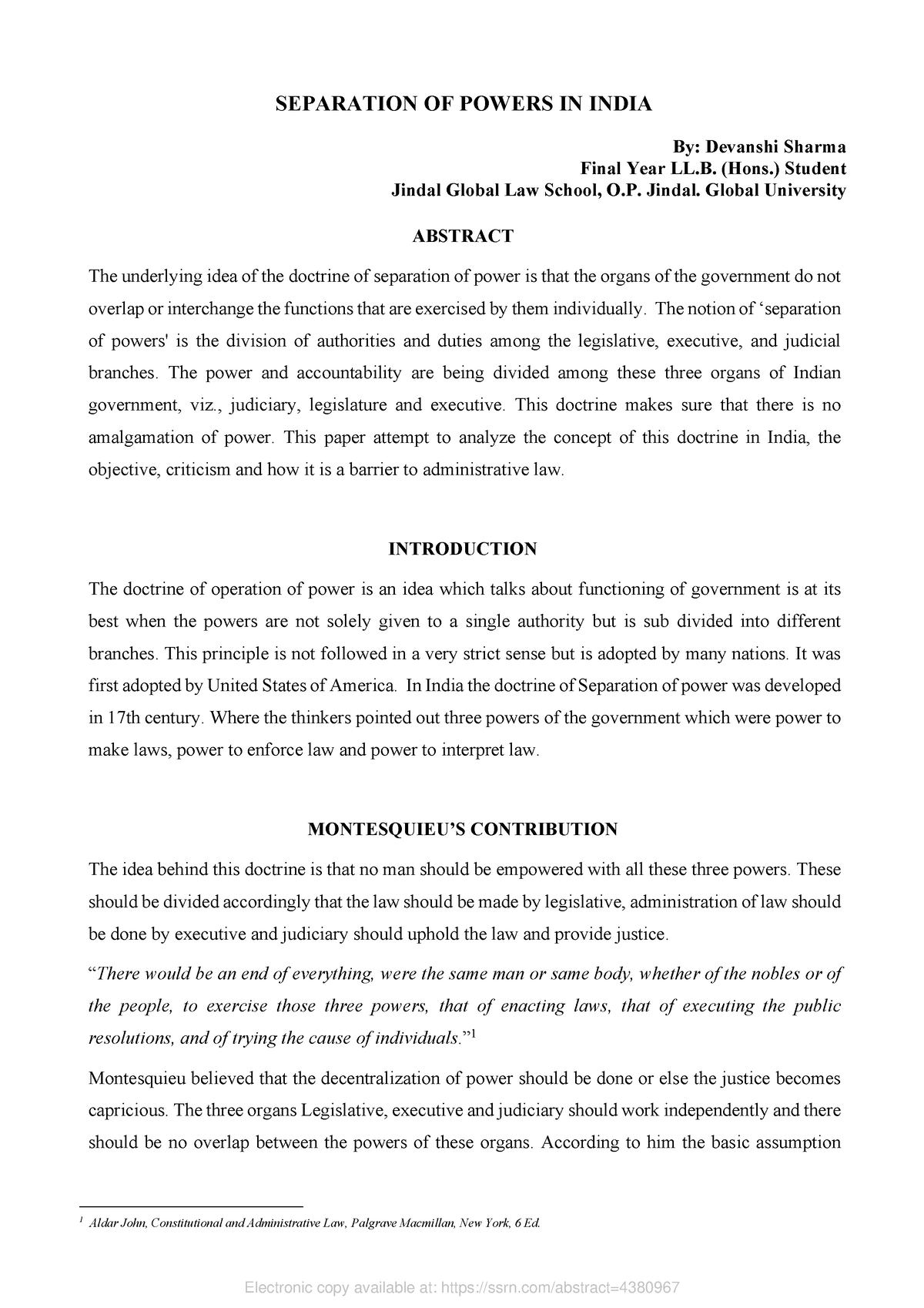 Separation Of Powers In India - SEPARATION OF POWERS IN INDIA By ...