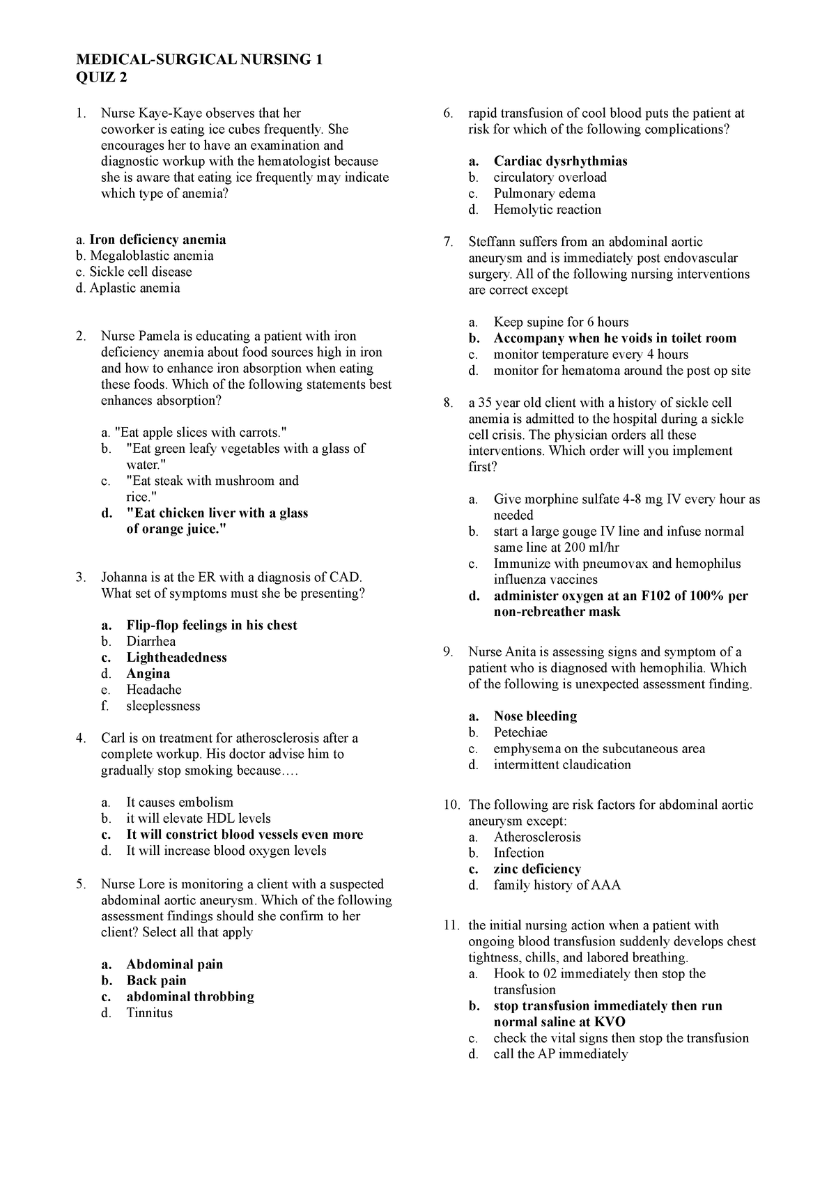 Med surge Q1 - Take a quiz for you to practice - Medical Surgical ...