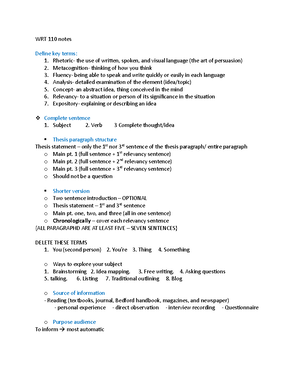 WRT 105 Spring 2023 - WRT notes 2022-2023 - WRT 105 Brynn Steele WRT ...