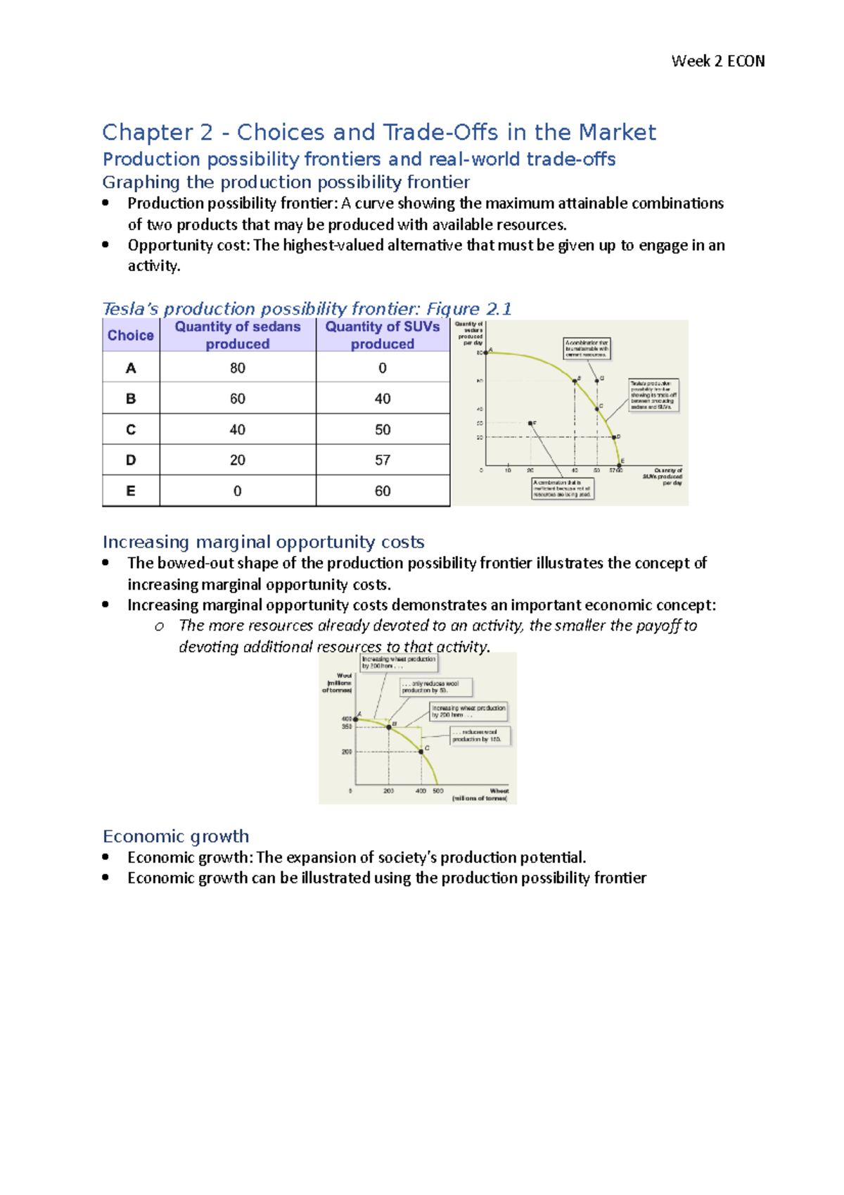 Wk 2 ECON - Chapter 2 - Choices and Trade-Offs in the Market Production ...