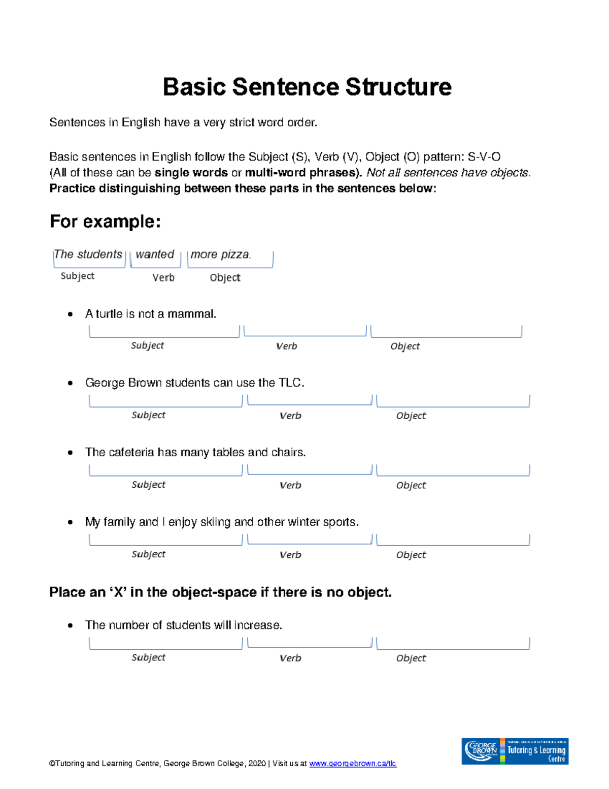 Basic Sentence Structure - \the Students Liwanted J Imore Pizza. Subj 