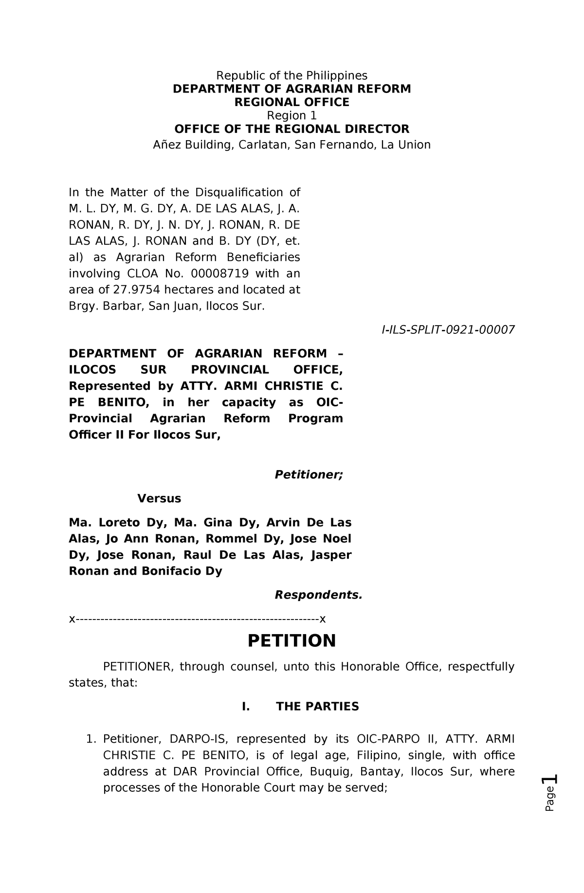 DQ Petition 07 dy etal - Page 1 Republic of the Philippines DEPARTMENT ...