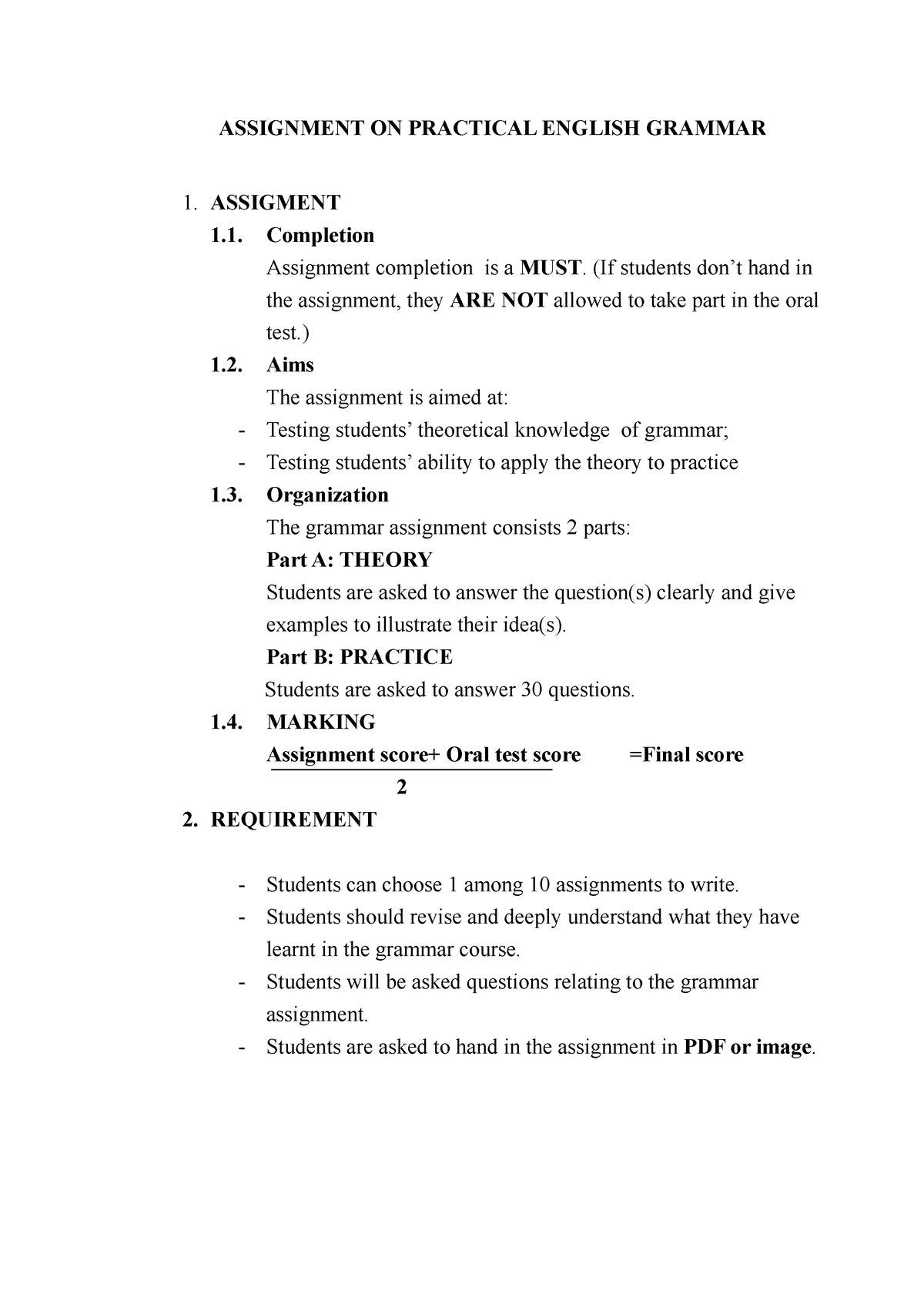 assignment on english grammar