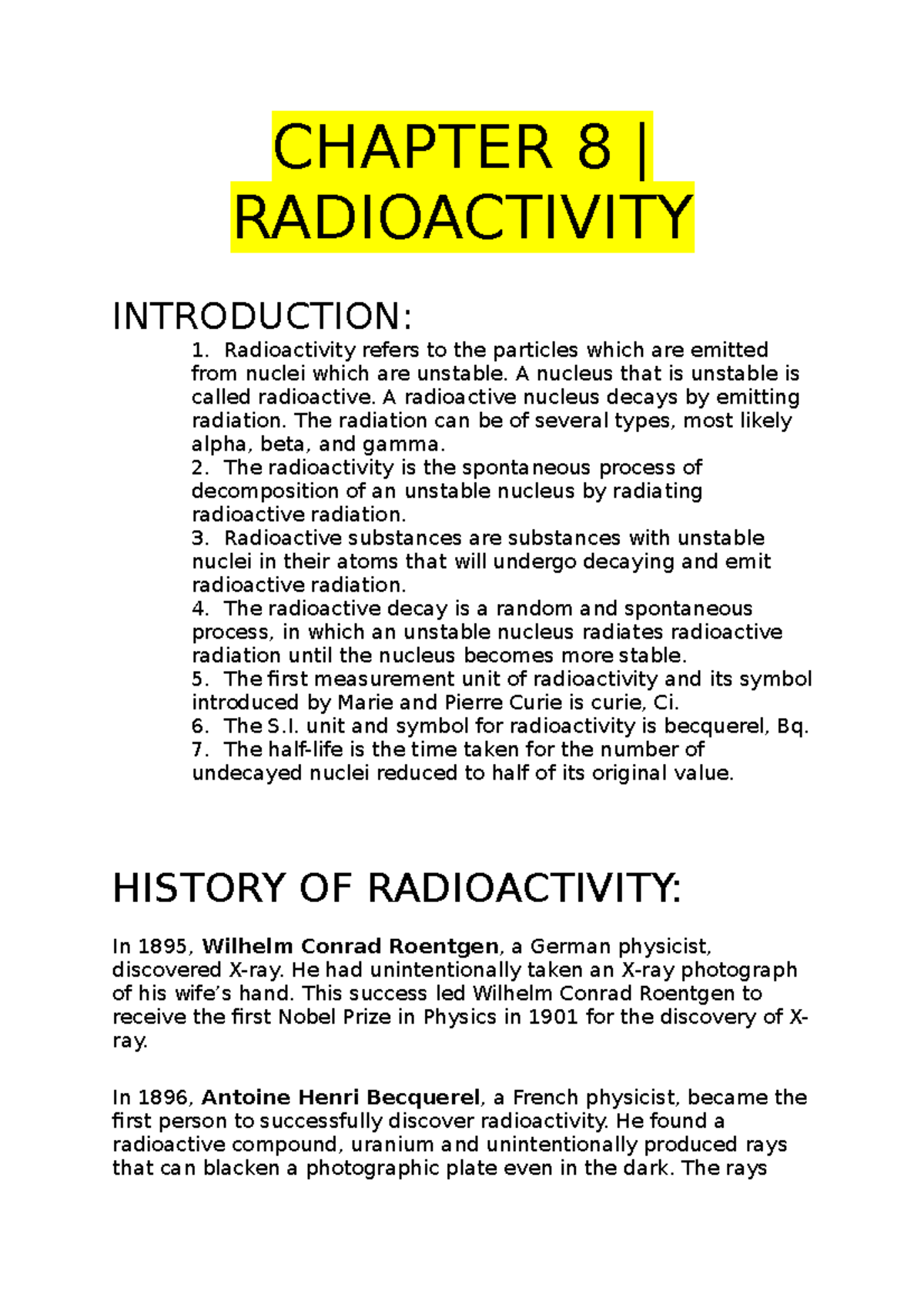 Form 3 Chapter 8 Radioactivity - Science - Studocu