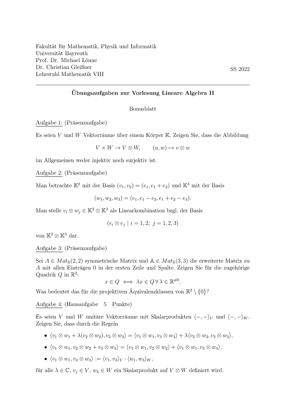 Blatt 13 - Lineare Algebra II - Fakult ̈at F ̈ur Mathematik, Physik Und ...