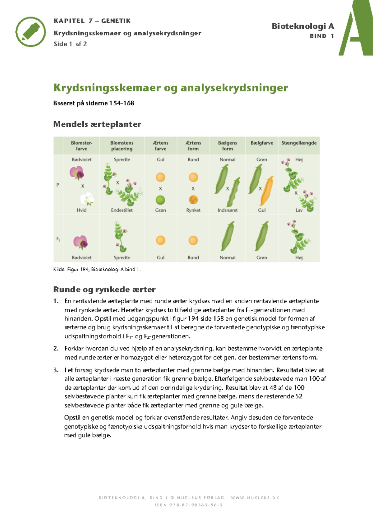 Opgave - Krydsningsskemaer Og Analysekrydsninger - BIOTEKNOLOGI A, BIND ...