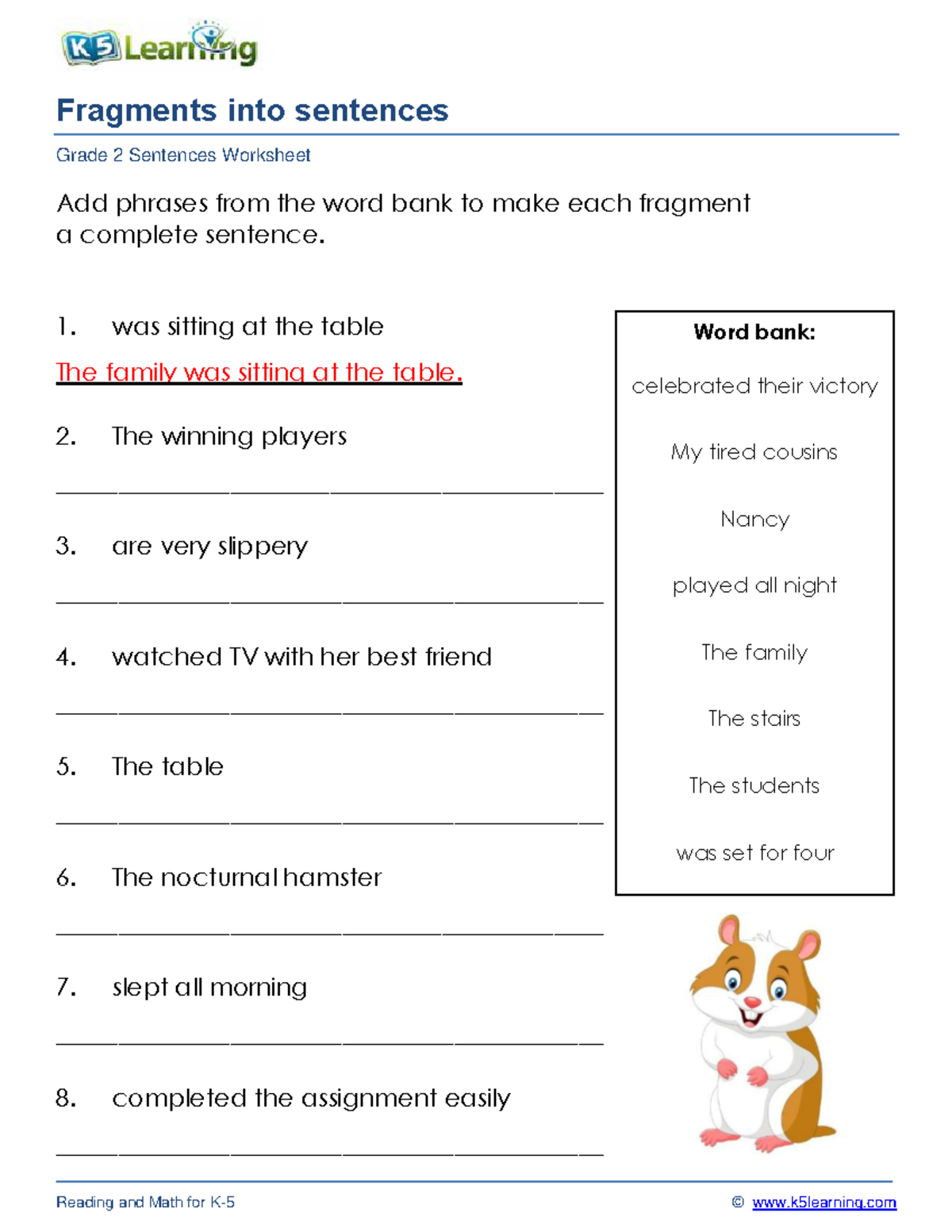 Grade 2 fix sentence fragments c - Reading and Math for K- 5 ...