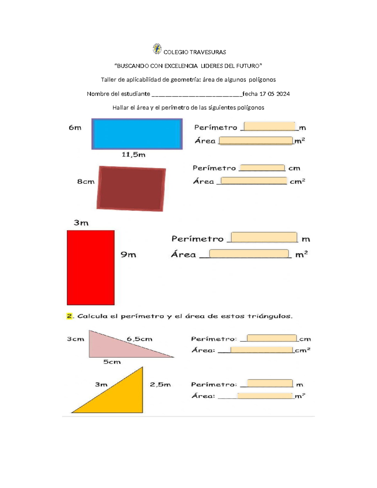 Taller de area de algunos poligonos - Matemáticas - COLEGIO TRAVESURAS ...