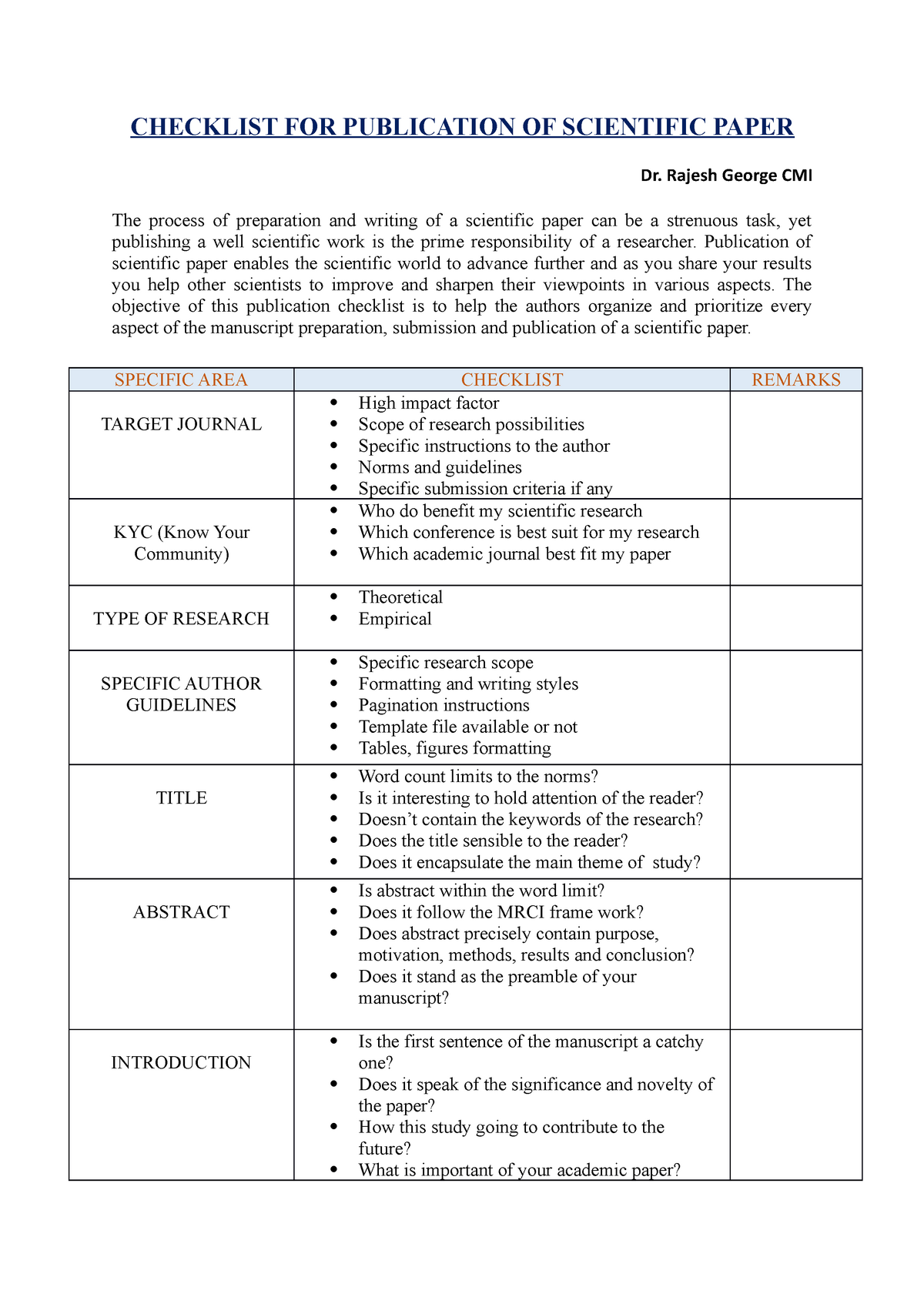 research paper introduction checklist