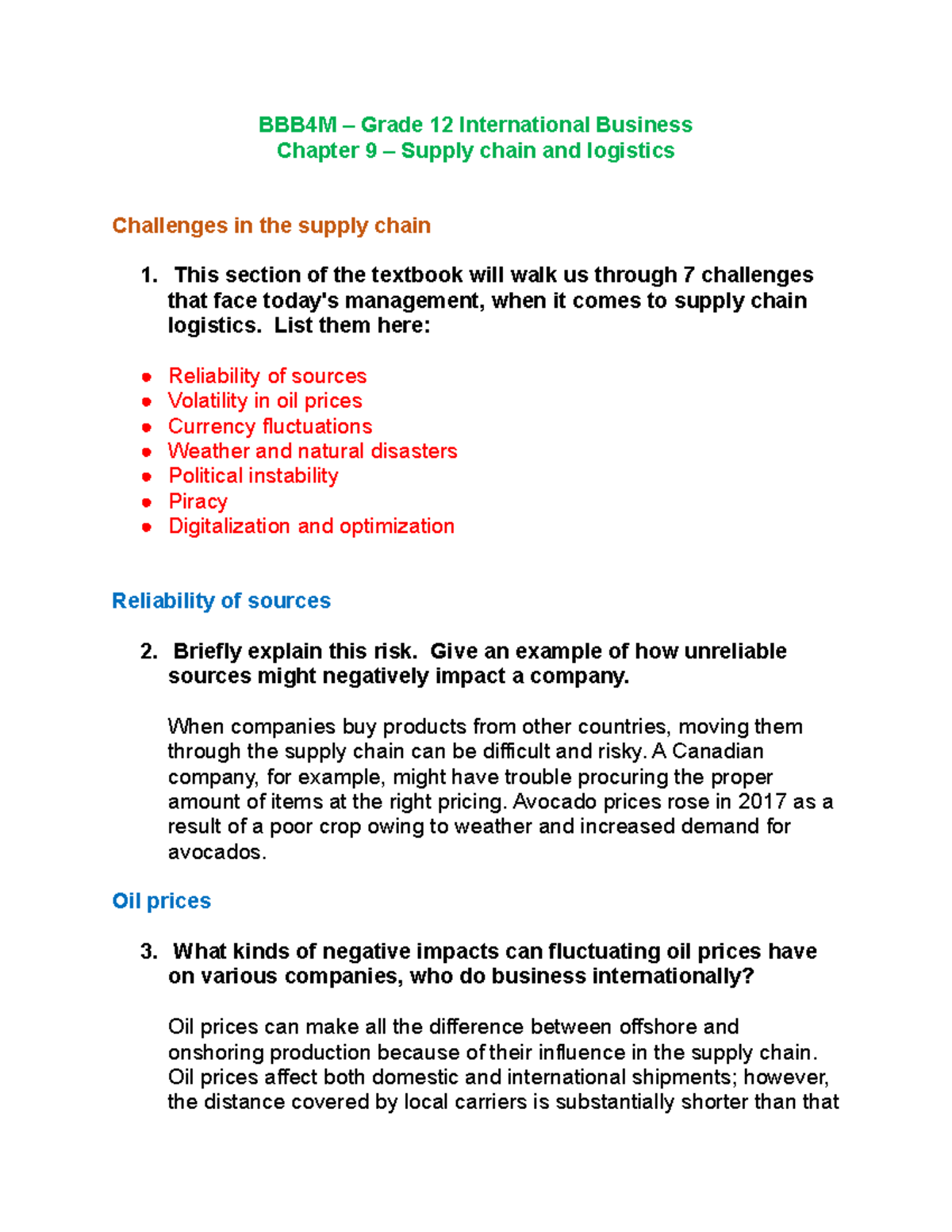 Chapter 9 - Challenges In The Supply Chain - BBB4M – Grade 12 ...