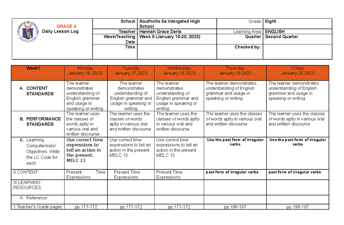 Q2 Week 9 English DLL - uuigeetjiob4thesdsitjtwent - GRADE 4 Daily ...