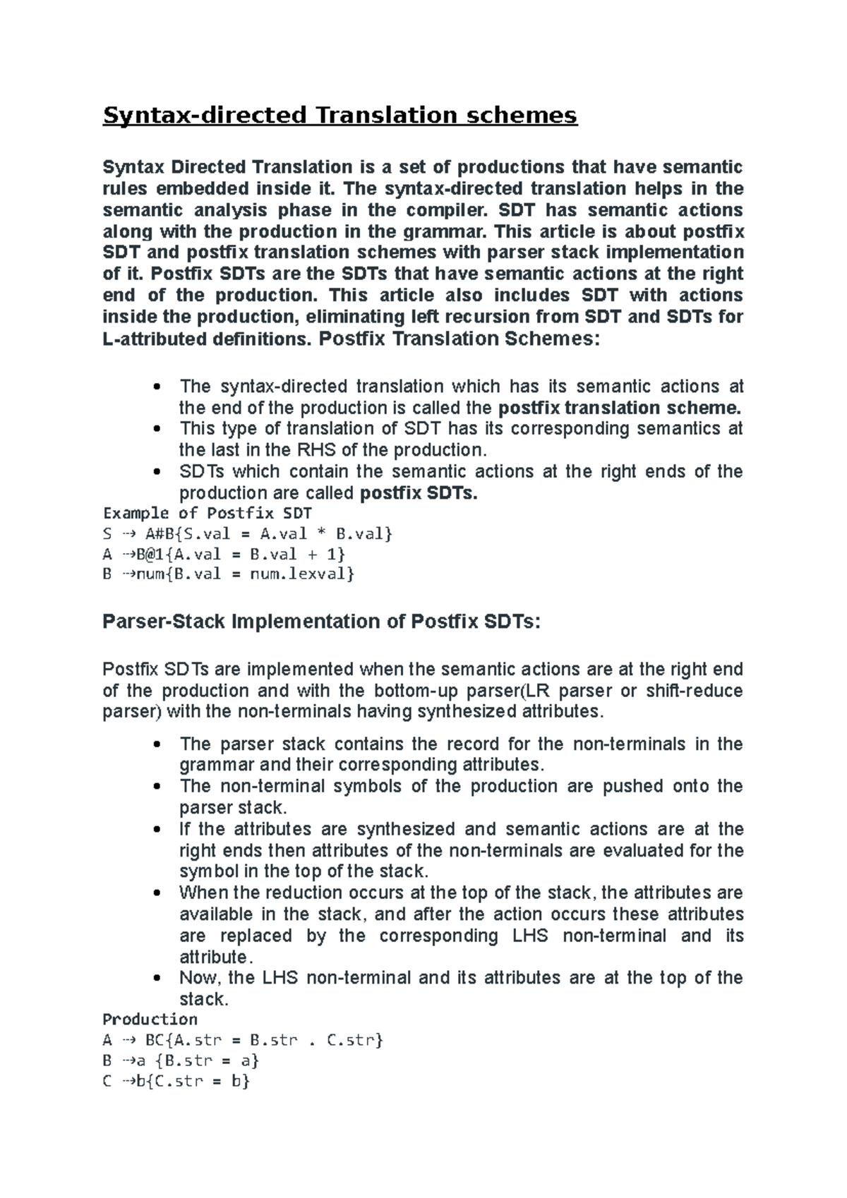 UNIT 2 - Syntax-directed Translation schemes Syntax Directed ...