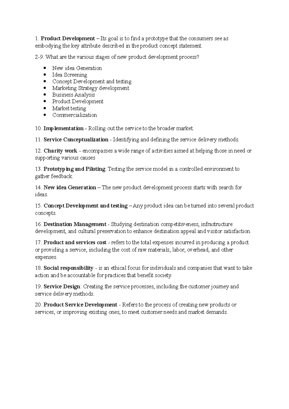 Questioner - i hope you can help this - Product Development – Its goal ...