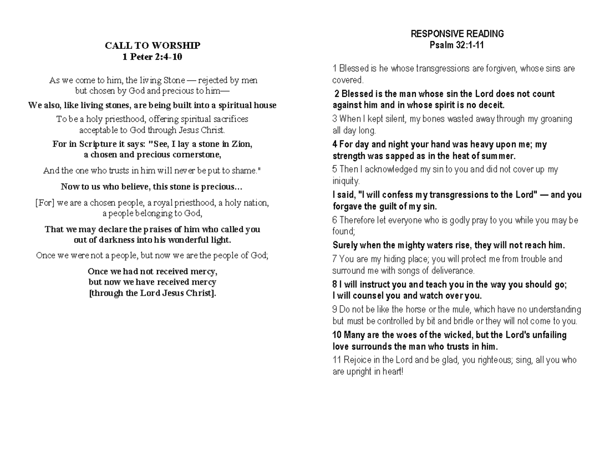 Worship resources for sunday CALL TO WORSHIP 1 Peter 24 As we come
