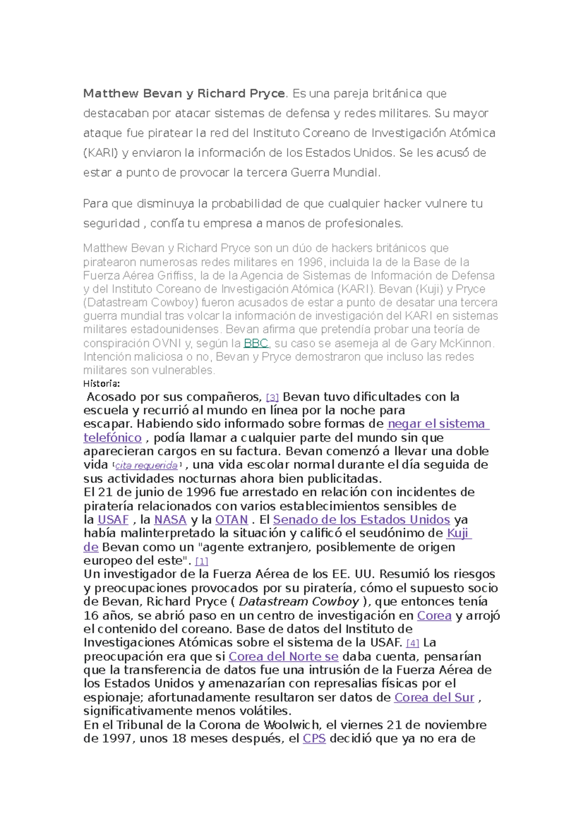 Auditoria investigacion Matthew Bevan y Richard Pryce. Es una pareja