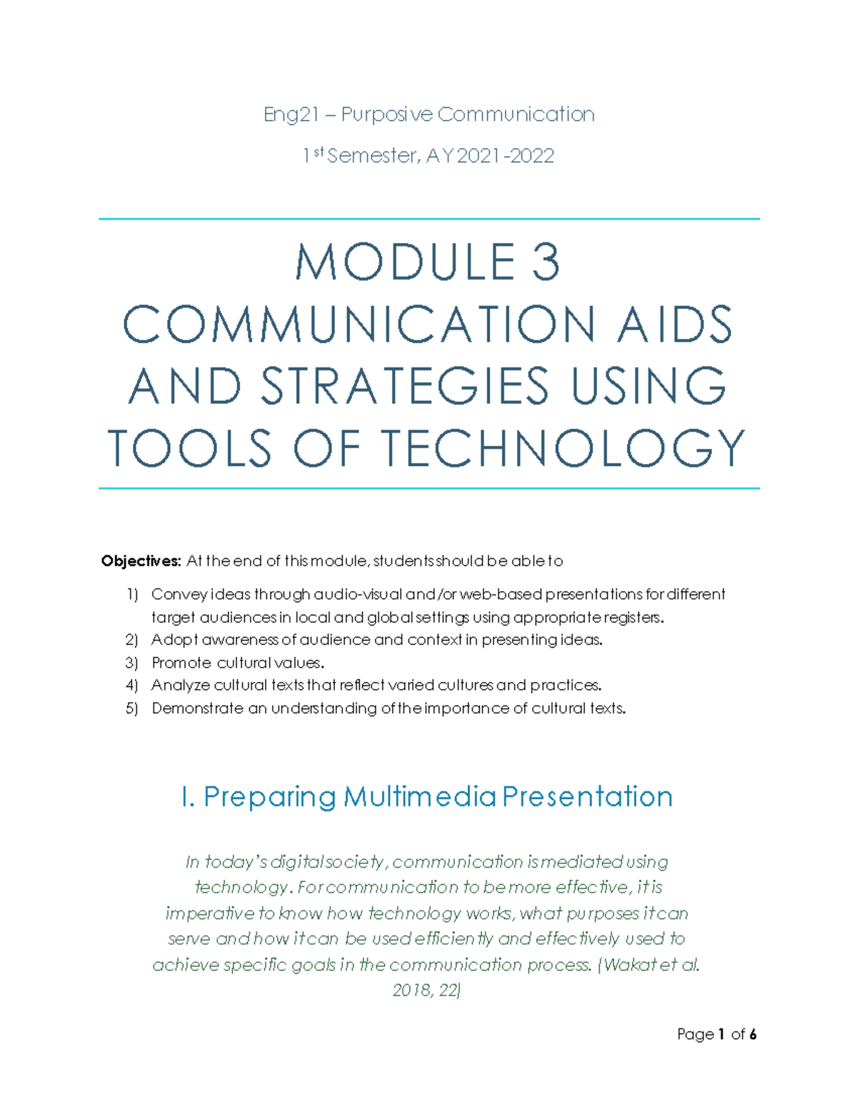 Eng21 Module 3 MODULE 3 COMMUNICATION AIDS AND STRATEGIES USING TOOLS
