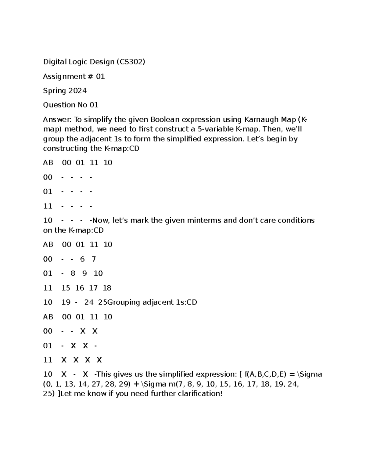 digital logic design (cs302) assignment # 01 fall 2022