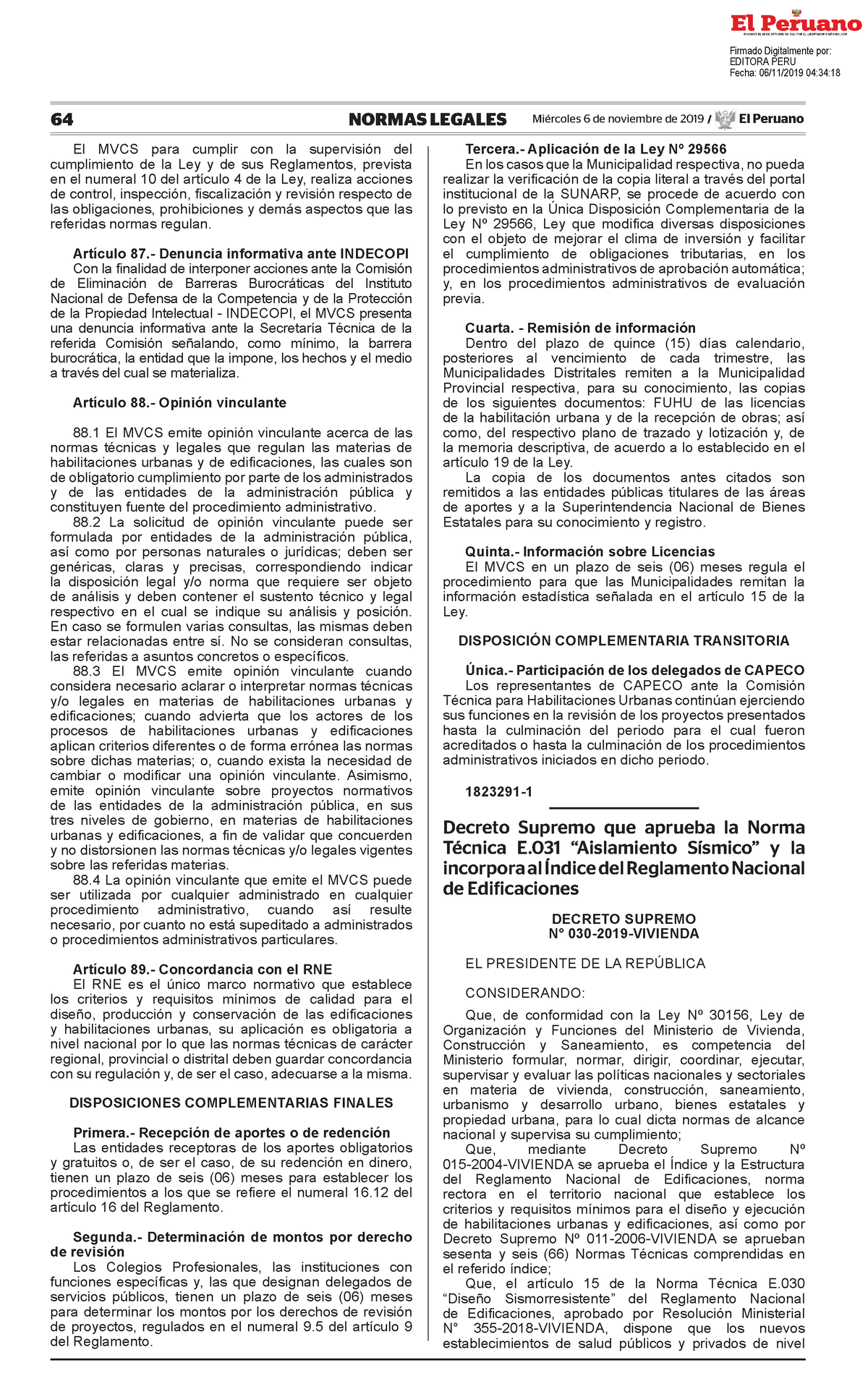 Decreto Supremo Que Aprueba La Norma Tecnica E031 Aislamie Decreto Supremo N 030 2019 Vivienda 5780