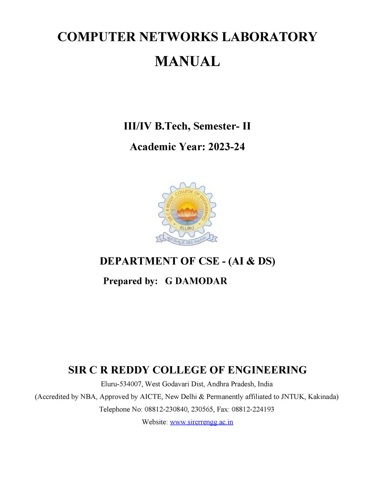 Computer Networks LAB Manual - COMPUTER NETWORKS LABORATORY MANUAL III ...