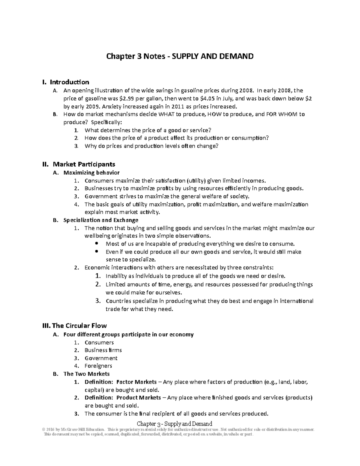 Chapter 3 Notes ECO2013 - Chapter 3 Notes - SUPPLY AND DEMAND I ...