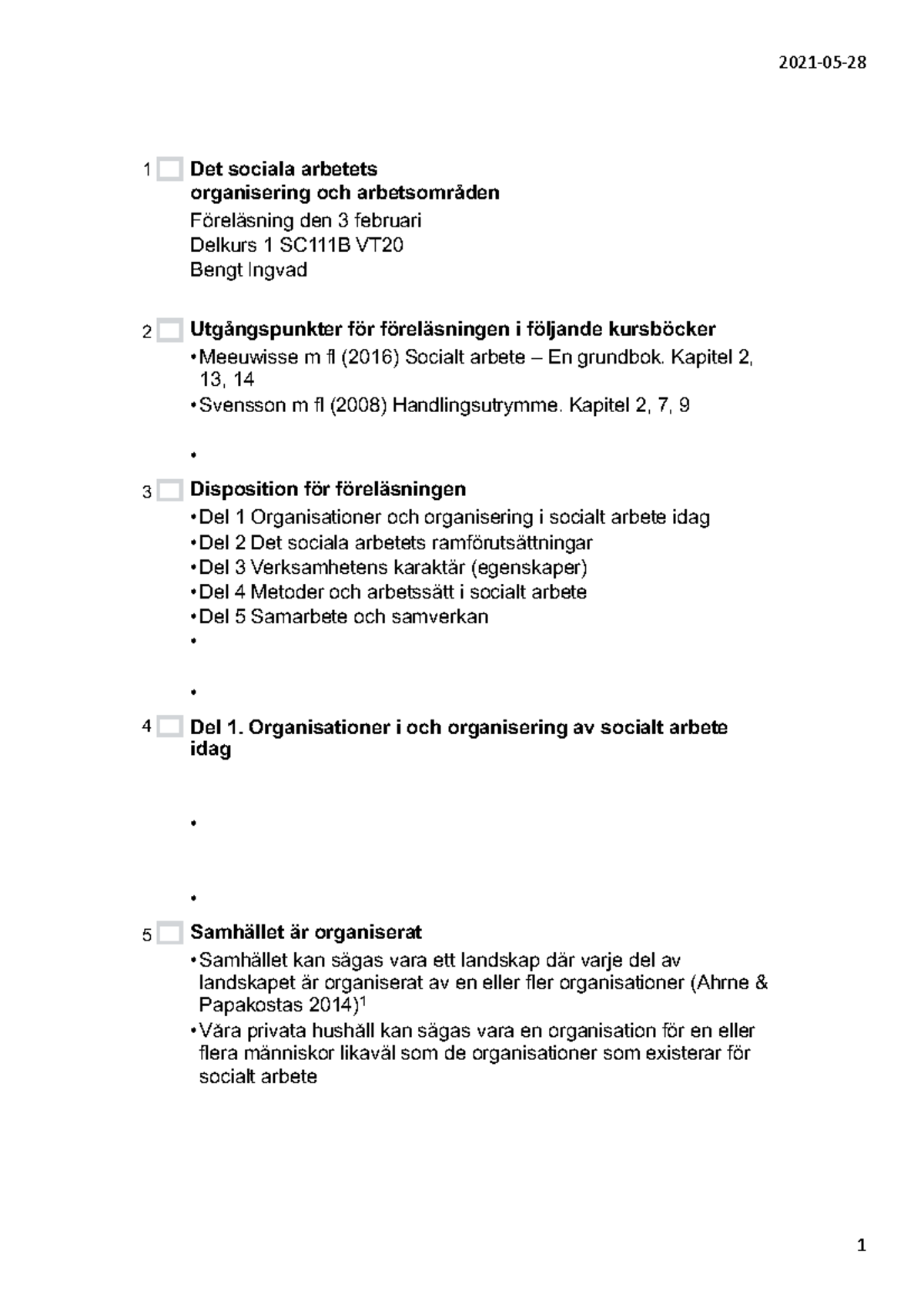 Det Sociala Arbetets Organisering Och Arbetsområden - 2021 -05- 1 Det ...