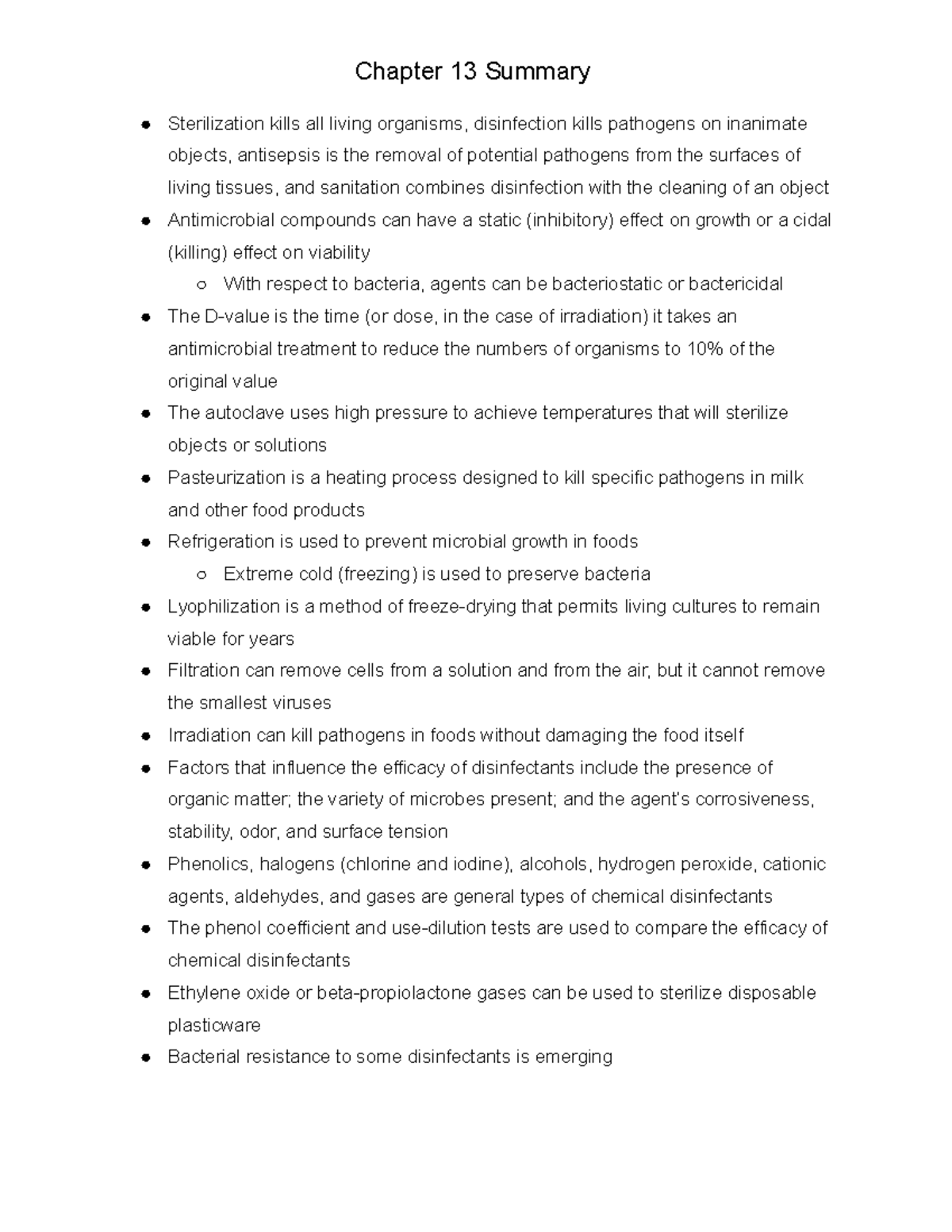 Chapter 13 Summary - Chapter 13 Summary Sterilization Kills All Living ...