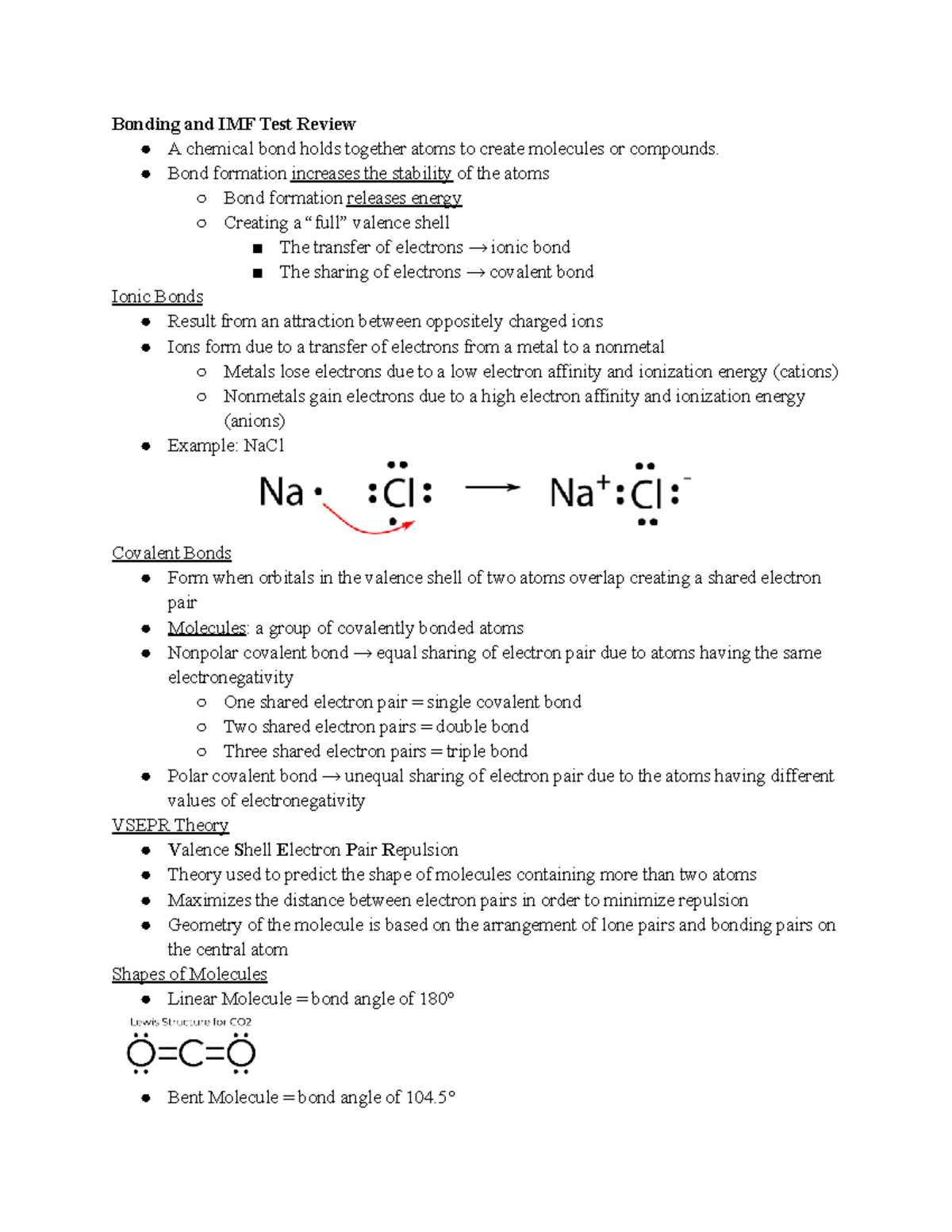 Bonding and IMF Test Review Chemistry - Bonding and IMF Test Review A ...