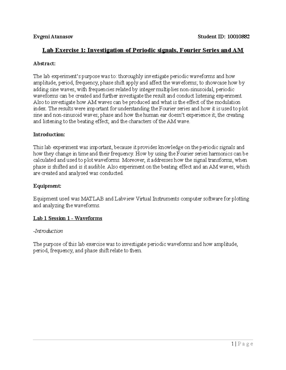 Lab Exercise 1 Report - Evgeni Atanasov Student ID: 10010882 Lab ...