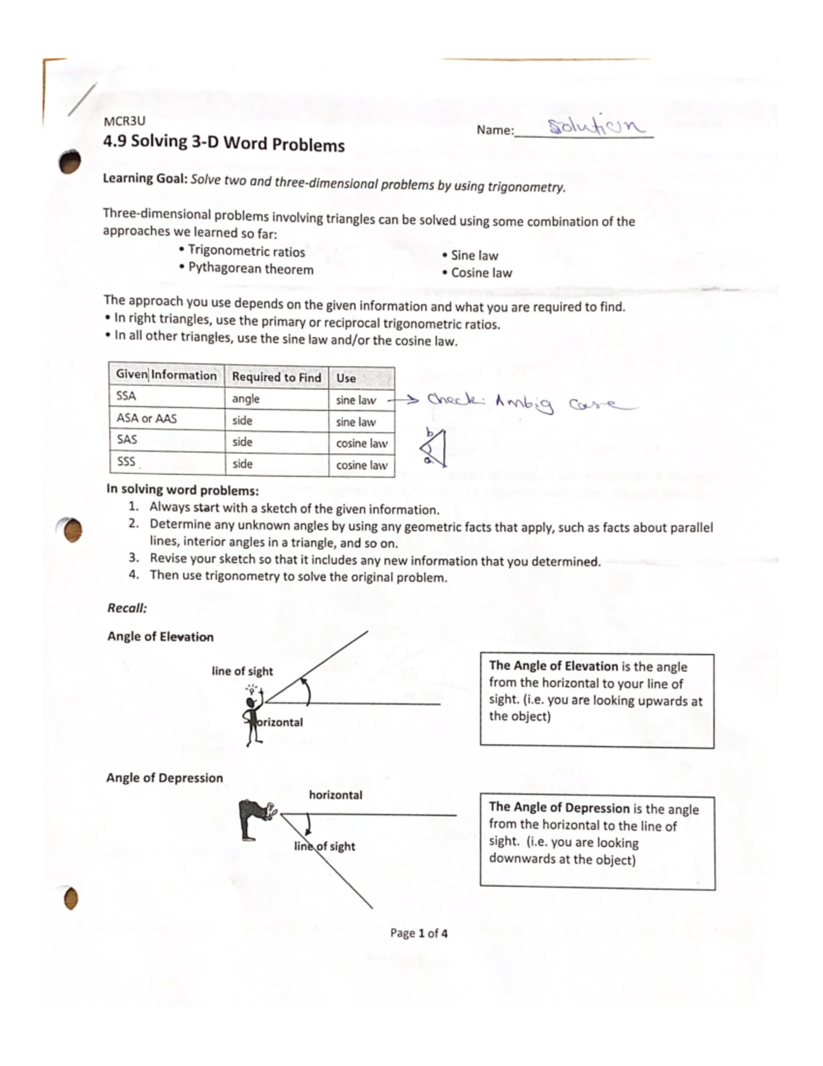 4.9 Solving 3-D Word Problems - Solution - Studocu