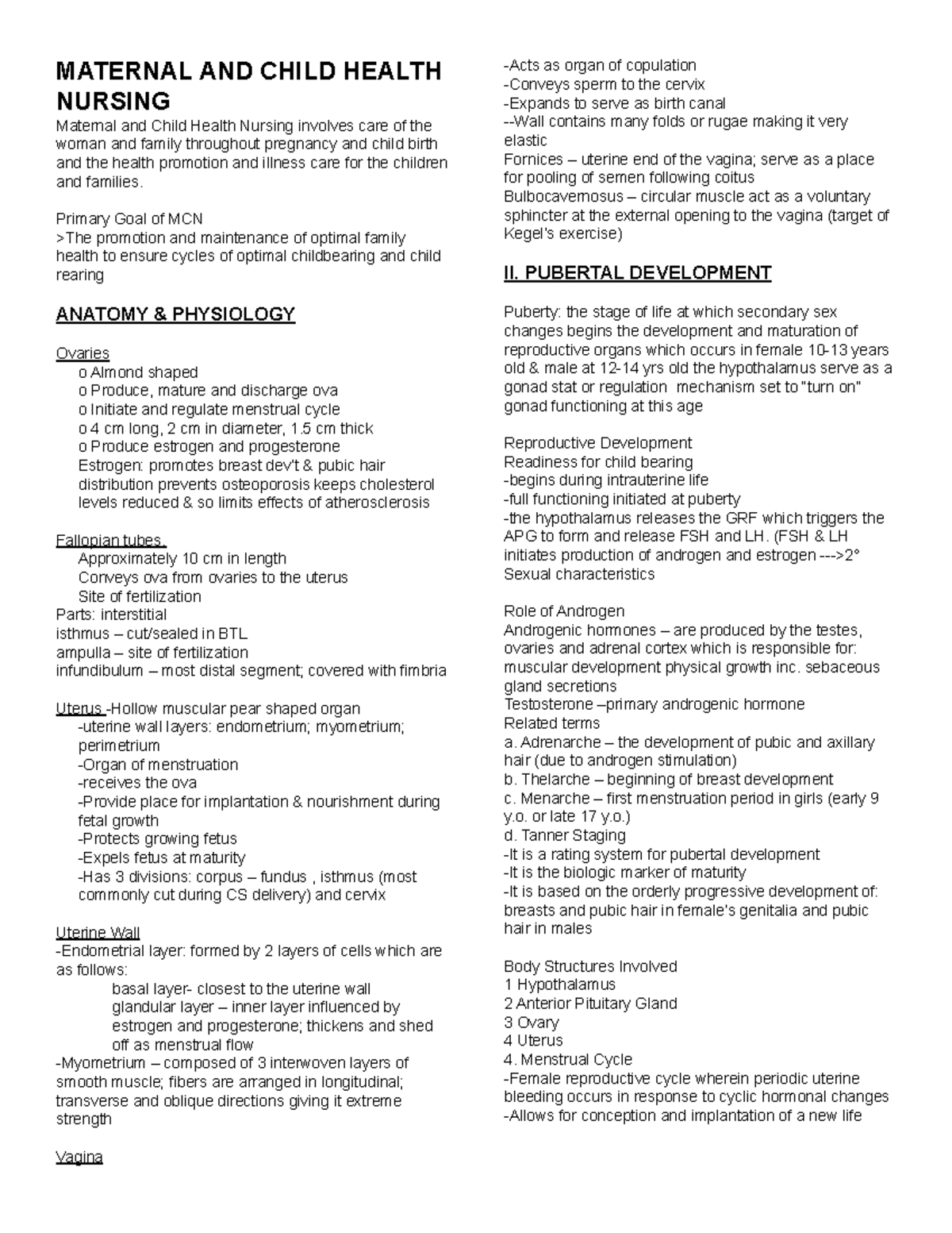 Notes Maternal Health Nursing - Studocu