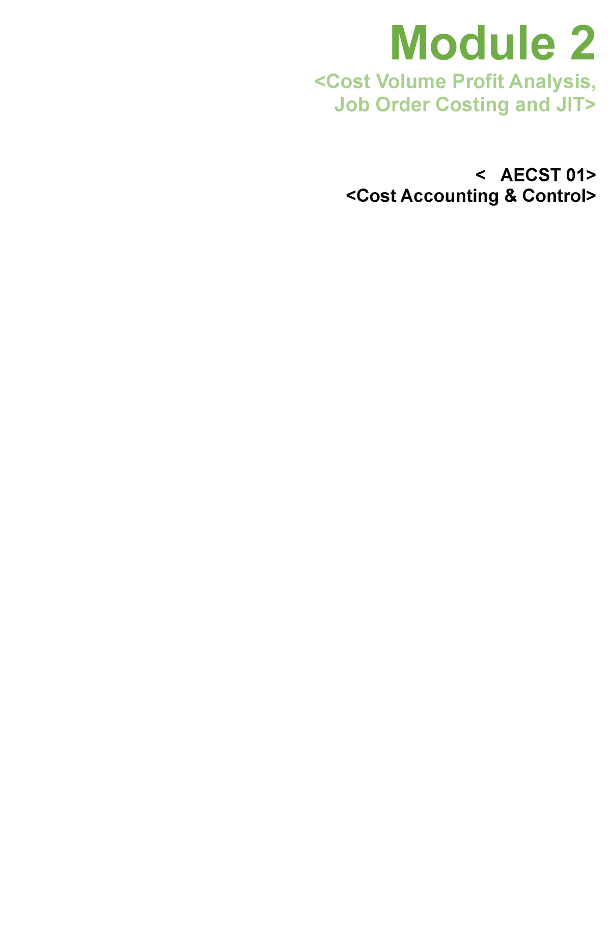 Cost Accounting Module 2 - Module 2 - Studocu