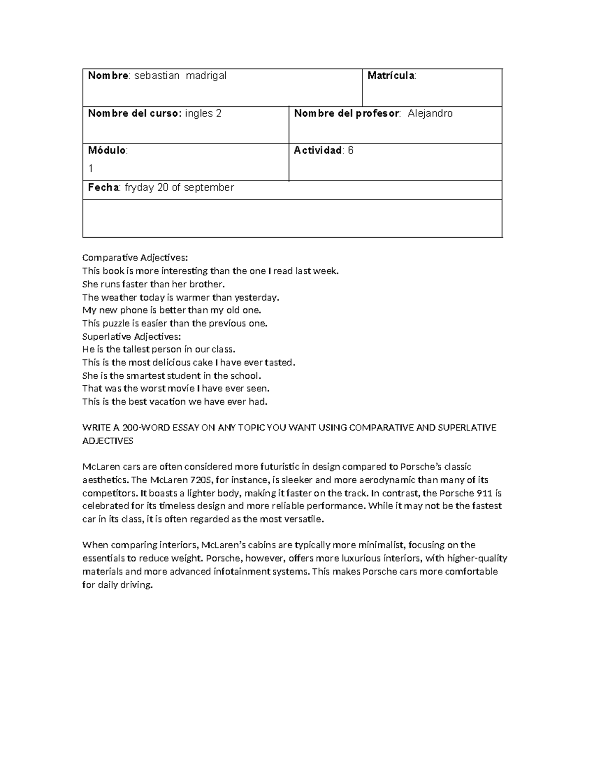 Actividad 6 ingles - tarea - Nombre: sebastian madrigal Matrícula ...