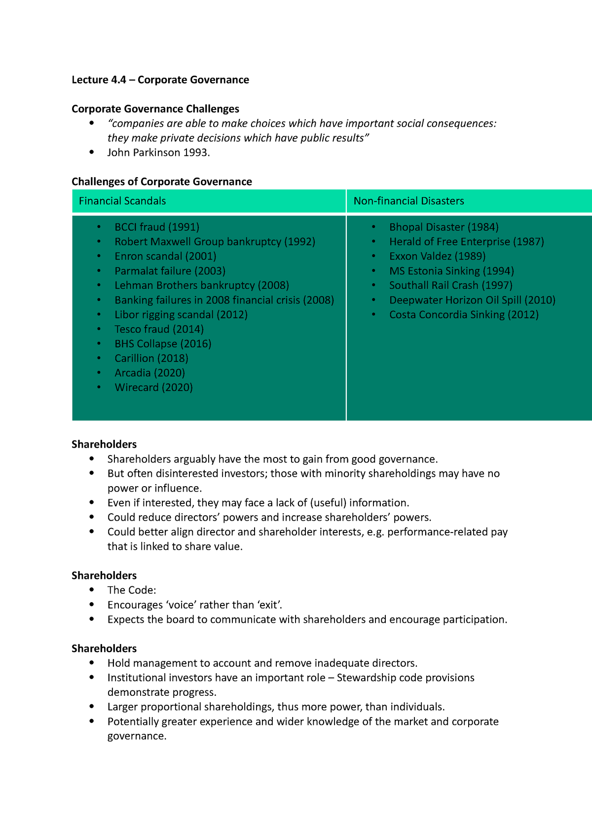 Lecture 4.4 - Corporate Governance - Lecture 4 – Corporate Governance ...