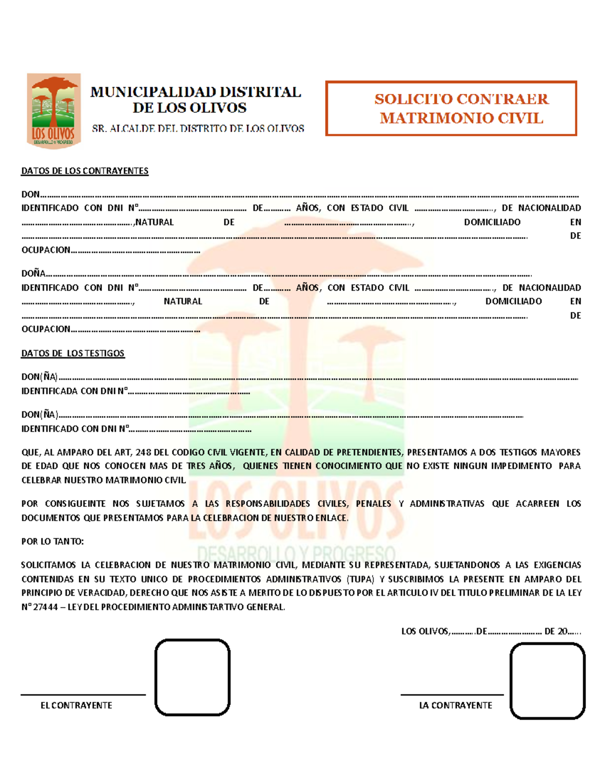 Solicitud para contraer matrimonio - DATOS DE LOS CONTRAYENTES - Studocu